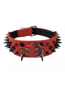 2" Wide Sharp Spiked Studded Dog Collar Red With Black Spikes SMALL USA - Picture 1 of 10