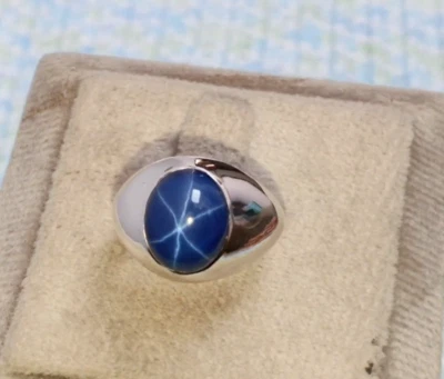 Anillo de zafiro estrella azul vintage relleno de plata zafiro estrella anillo de sello para hombre Foto 1 de 4