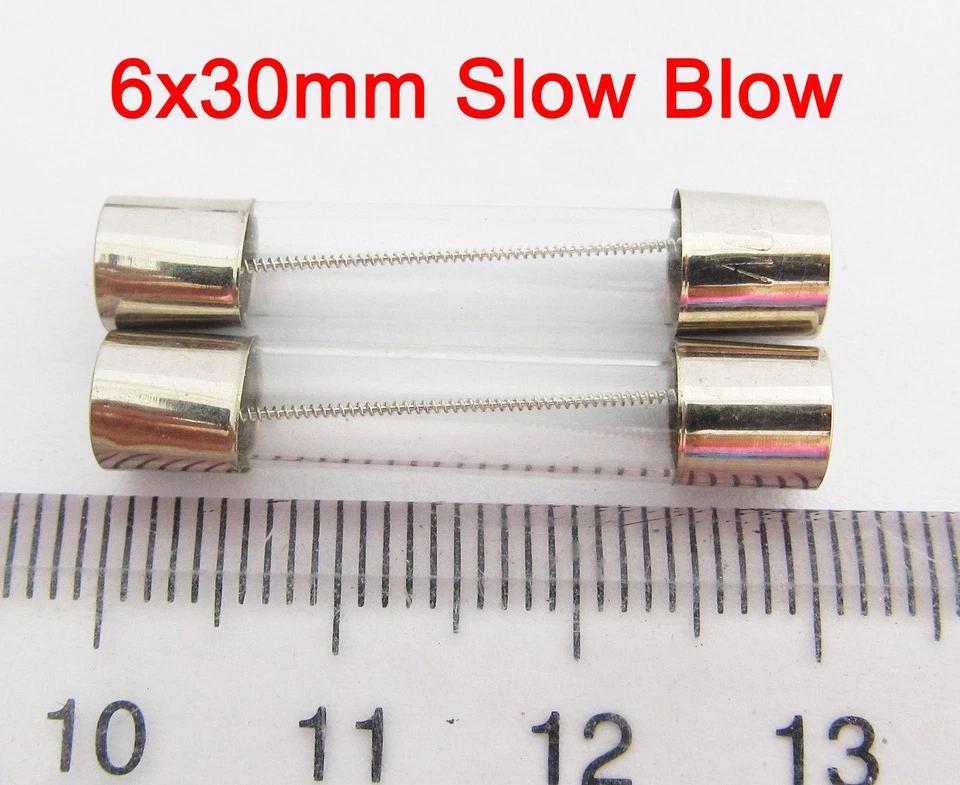 100 Pcs 6x30 Slow Blow Glass Fuse 6mm x 30mm 250V Slow Blow T0.25A-T15A - Image 1 of 3