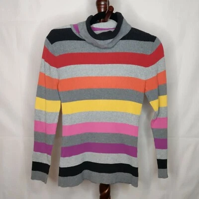 Relativity Mujer Talla M Cuello Tortuga Suéter Multicolor Rayas Manga Larga Foto 1 de 4