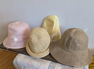 лот из 4 соломенных шляп винтажное ведро 1960-х до 1980-х минималистский ретро сплетенный - Изображение 1 из 4