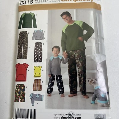 Simplicity 2318 Sewing Pattern Men Boy Dog Pajamas PJs Size A Sm Med Lg XL Uncut - Image 1 of 4
