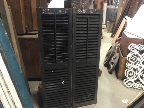 PaiR late 19th century Victorian wooden house window shutters BLACK 56.5 X 16.25 Cover