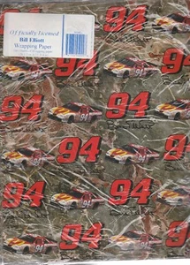 90's Bill Elliott Giftwrap Paper with Car Photo 2 Sheets Sealed New In Pack - Picture 1 of 1