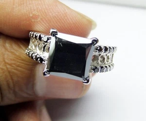 3.89 ct opaque black round moissanite & black accent 925 silver wedding ring NR - Foto 1 di 4