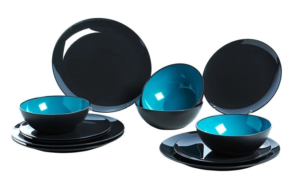 Gimex Geschirrset 12-tlg GREY LINE 4 Personen Melamin Camping Boot Yacht türkis - Bild 1 von 1