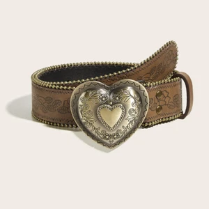 Women Rivet Belt Waistband Faux Leather Buckle Punk Heart Pattern Casual 3.8CM - Picture 1 of 5