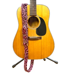 Pink Leopard Guitar Strap Alternative Punk Goth Style USA Handmade Buckle Strap - Picture 1 of 11
