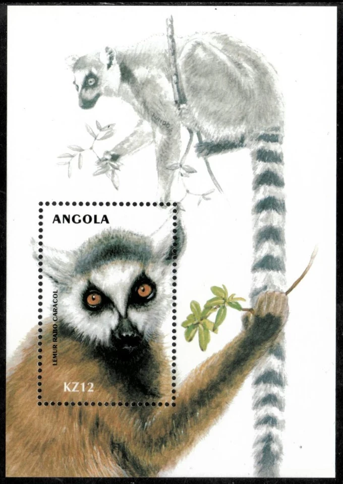 Angola 2000 - Animales lémures - Hoja de estampillas de recuerdo - Scott #1133 - MNH Foto 1 de 1