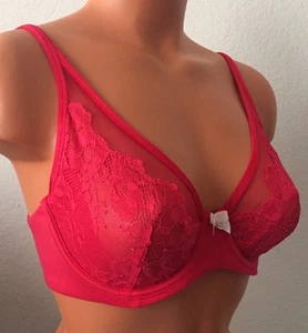 New Victorias Secret 34D Body by Victoria Red Unlined Demi Sheer Lace Bra #337 - Picture 1 of 3
