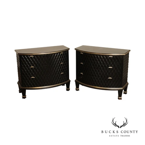 Century Omni Collection Contemporary Pair of Bow Front  Ebonized Chests Cover