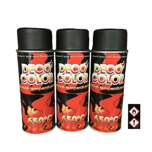 DECO COLOR Hoch-Temperatur-Spray bis 650º SCHWARZ Auspufflack Ofenlack 3x400ml - Bild 1 von 1