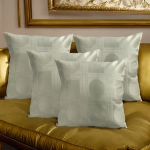 Set of 4 - Cream Check Circle 16x16" 40x40cm Premium Cushion Covers Quality Zips - Picture 1 of 13