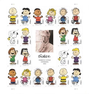 Postfrische US Scheibe mit 20 Charlie Brown Briefmarken 1 Bogen Briefmarken WOW - Bild 1 von 2