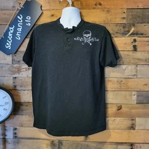Machine brand men's black Henley short sleeve shirt skull size large - Picture 1 of 7