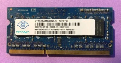 🔥Nanya 2GB 1Rx8 PC3-12800 DDR3 SODIMM Laptop Memory RAM NT2GC64B88G0NS-DI - Image 1 of 2