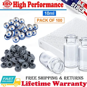 100 Pack 10ml Clear Glass Headspace Vials with Plastic-Aluminum Flip Off Caps US - Picture 1 of 7