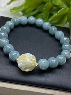 Pulsera de cuentas de 10 mm de piedras preciosas de jadeíta natural, (muñeca 17 cm) Foto 1 de 4
