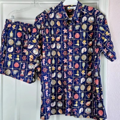 Mr. Casual Vtg Shirt And Shorts Set Mens Size XL Nautical Print Cotton USA - Image 1 of 4