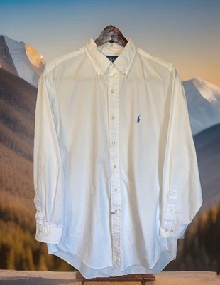 Camisa Ralph Lauren Hombre 16.5 Blanca Yarmouth Pinpoint Oxford Manga Larga Preppy Foto 1 de 4