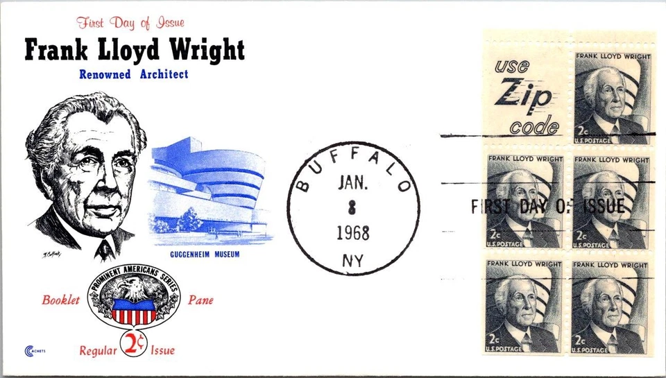 FDC 1968 SC #1280a Cover Craft Cachet - Buffalo NY - Sheet Of 5 + Label - J21752 - Image 1 of 2