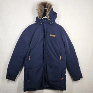 Columbia Women's Heavyweight Medium Dark Blue Snow Ski Jacket Full Zip Faux Fur - Picture 1 of 22