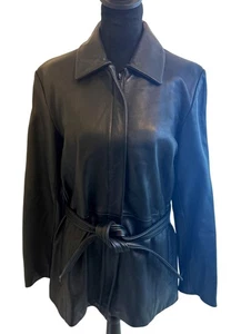 Kenneth Cole Reaction Echtleder Jacke versteckter Reißverschluss Gürtel Damen M - Bild 1 von 17