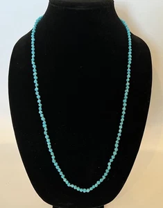 Sleeping Beauty Turquoise Gemstone Bead Necklace 925 Sterling Silver 29” Long - Picture 1 of 6