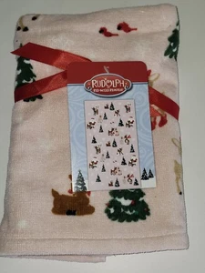 Rudolph The Red Nosed Reindeer Single Pink Hand Towel Christmas Holiday NWT - Picture 1 of 11