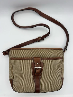 Aigner Bolso de Mano Cartera Bolso de Hombro Cuero Marrón Tweed Cuerpo Bonito Tamaño Cremallera Top Foto 1 de 4