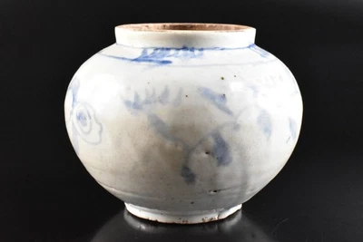 U8863: XF Coreano Dinastía Li Azul y Blanco Flor Muffle Pintura FLORERO Foto 1 de 4