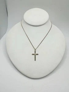 Vintage 14K Gold Fill Kreuz Diamant Chip 19 Zoll 12k GF Halskette religiös signiert lesen - Bild 1 von 14