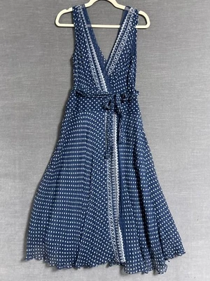 Rickie Freeman Teri Jon 6 Azul Lunares Seda Gasa Fluido Ligero Elegante Foto 1 de 4