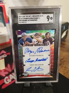 2024 Leaf Breakers Bowl 1/1 Triple Auto Staubach Bradshaw Tarkenton SGC 9 - Picture 1 of 2
