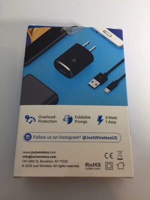 Just Wireless Home Charger USB with 6ft Micro USB Cable Black For Android - Image 1 of 3