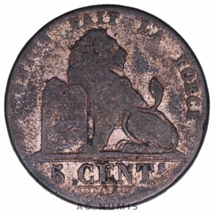 Belgique 5 centimes 1842 Léopold I Monogramme Lion monnaie belge cuivre - Imagen 1 de 2