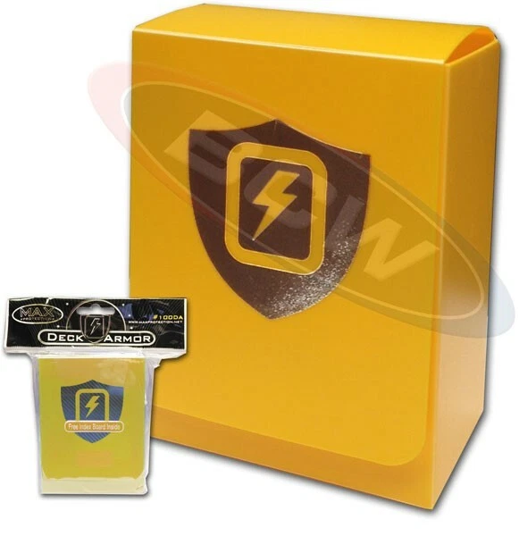 Max Protection Yellow CCG Gaming Card Deck Armor Box Lighting Bolt Logo - Image 1 of 1