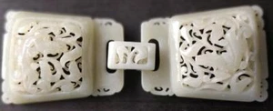 Antigua hebilla de cinturón de dragón tallada a mano de jade blanco chino - Imagen 1 de 10