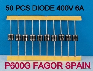50 PIEZAS DIODO P600G / 6A40 / 400V 6A FAGOR ORIGINAL NUEVO DE LOTE ANTIGUO - Imagen 1 de 7