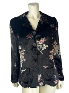 April Cornell Floral Velvet Blazer Size S Button Down Pocket Jacket Wearable Art - Picture 1 of 10