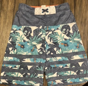 Boys Blue/White Swim Trunks w/ Back Pocket Size L 12/14 Elastic Drawstring Waist - Picture 1 of 4