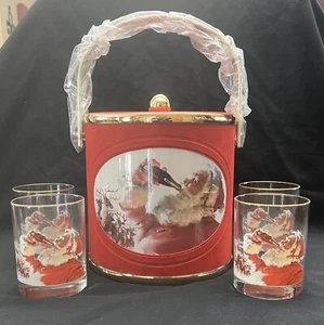 COCA COLA Navidad Papá Noel Terciopelo Rojo Cubo de Hielo con 4 Vasos 14oz NUEVO EE. UU. - Imagen 1 de 14