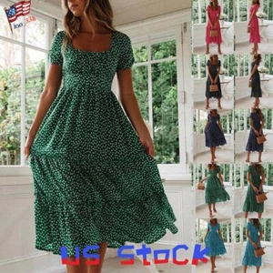 Women Floral Print Holiday Beach Swing Dress Ladies Summer Party Kaftan Sundress - Picture 1 of 18