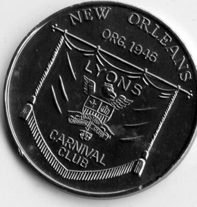 Mardi Gras Doubloon: Lyons Carnival Club 1970 aluminio - Imagen 1 de 2