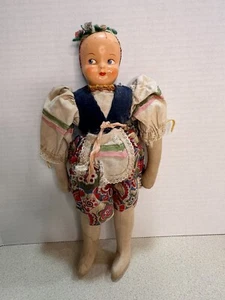 Vintage 12" Polish Cloth Doll Celluloid Plastic Mask Hand Painted Face - Picture 1 of 7