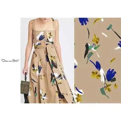 $3K Oscar de la Renta khaki floral stretch cotton midi long dress sz 10 L - Image 1 of 4