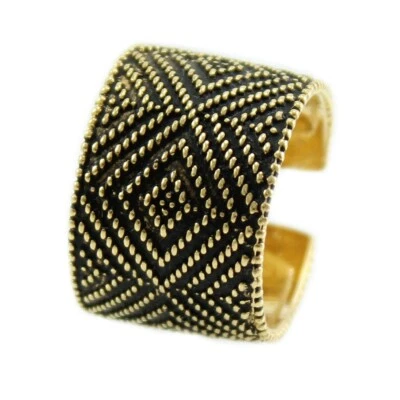 Anello fascia Fede Sarda in argento dorato brunito a pallini stile tappeto sardo - Immagine 1 di 4