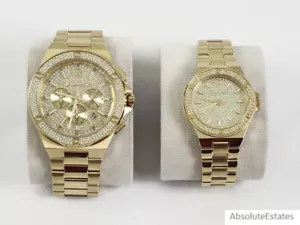 NEW Michael Kors Lennox His & Hers Gold Pave Watch Gift Set MK1061SET NWT +Box - Picture 1 of 5