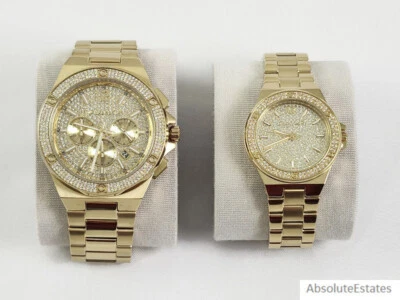NEW Michael Kors Lennox His & Hers Gold Pave Watch Gift Set MK1061SET NWT +Box - Image 1 of 4