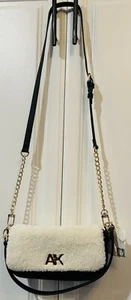 ANNE KLEIN Black & Faux Sherpa Purse NWT - Picture 1 of 3
